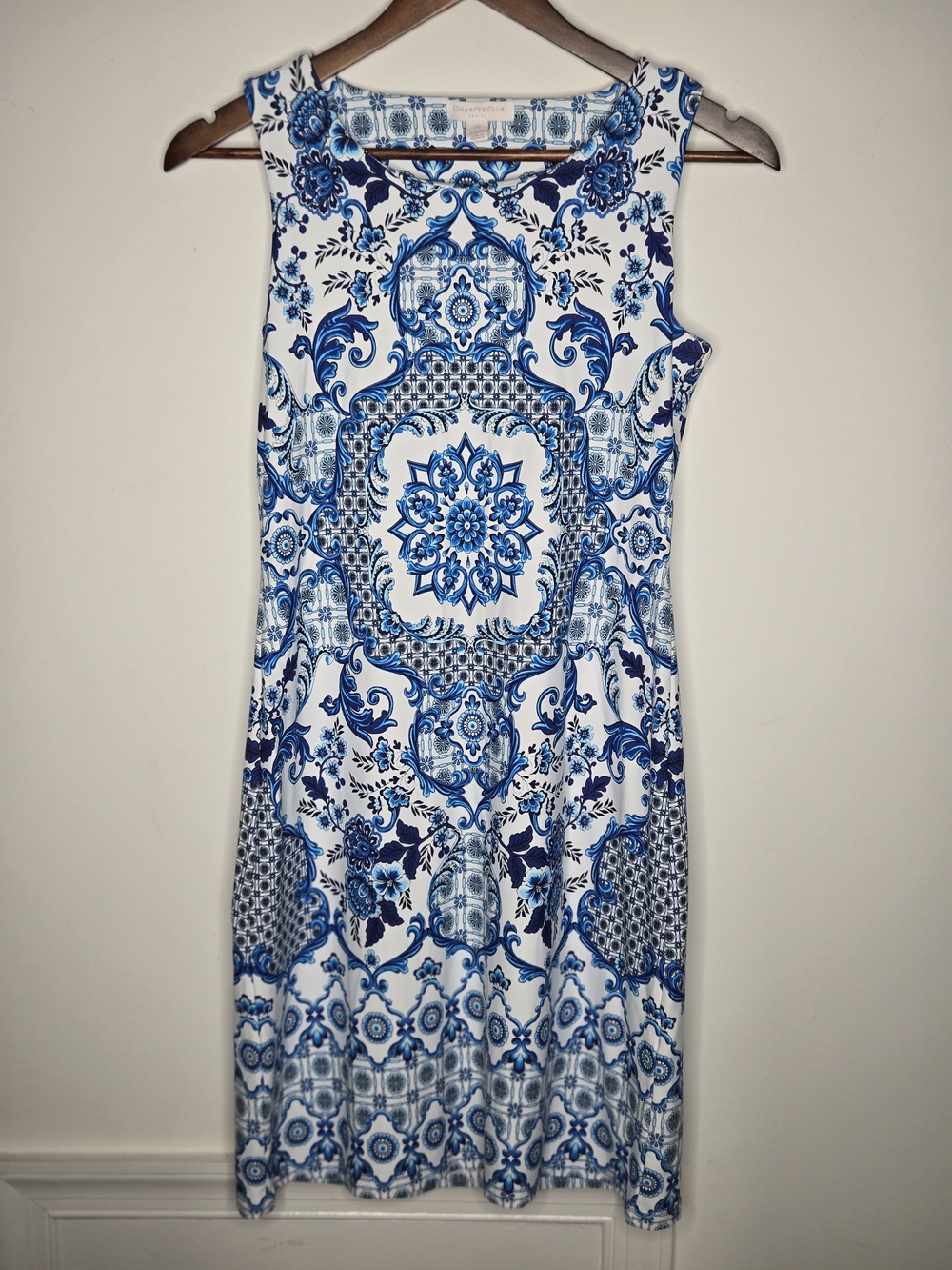 Charter Club Blue White Damask  Blue and White Medallion Tank Dress SP